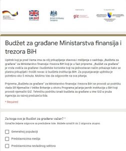 A survey on the “Citizens’ Budget” for the Ministry of Finance and Treasury of BiH has begun