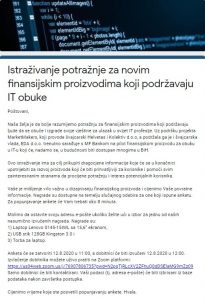 Započelo anketiranje o novim finansijskim proizvodima za podršku IT obuka